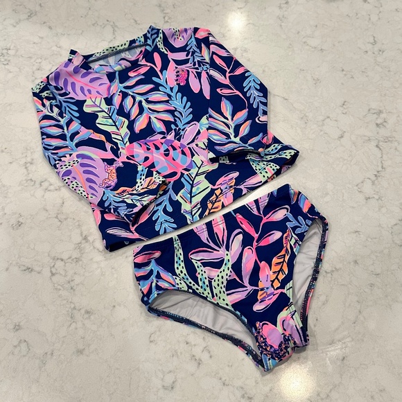 Lilly Pulitzer Tropical Blue and Pink Rashguard Swim Set 3T - Picture 1 of 5